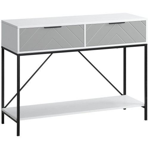 HOMCOM – Table console moderne à 2 tiroirs, table d'entrée à 2 niveaux avec tablette de rangement, table de canapé étroite pour salon, corridor, blanc