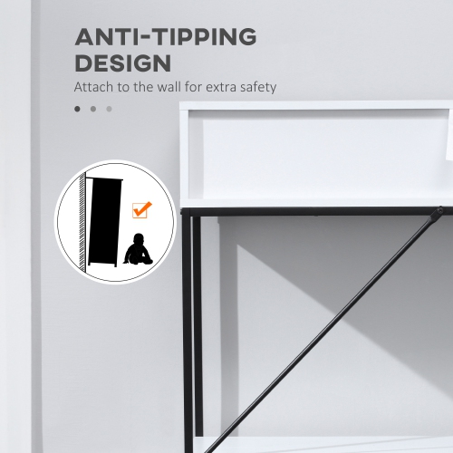 HOMCOM – Table console moderne à 2 tiroirs, table d'entrée à 2 niveaux avec tablette de rangement, table de canapé étroite pour salon, corridor, blanc