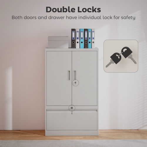 HOMCOM Metal Storage Cabinet with Locks, Lateral Filing Cabinet with Adjustable Shelf and File Drawer for A4/Letter/Legal/F4 Size Folders, Garage