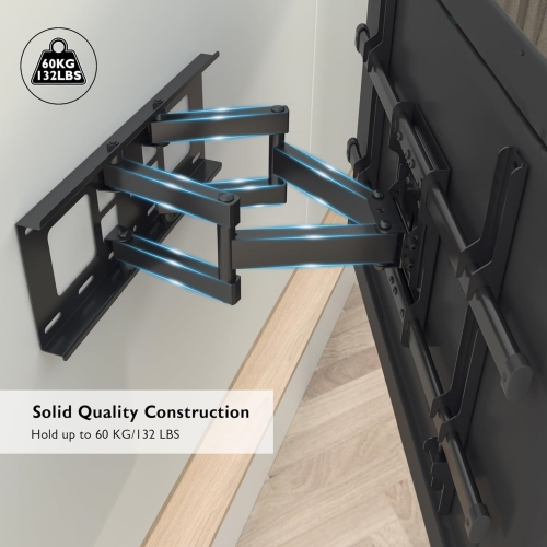 BONTEC Full Motion TV Wall Mount for 37-84 Inch Flat Curved TVs, Swivel Tilt Articulating Dual Arm TV Mount Bracket Holds up to 132lbs, Max VESA