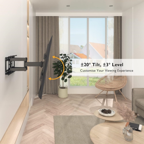 BONTEC Full Motion TV Wall Mount for 37-84 Inch Flat Curved TVs, Swivel Tilt Articulating Dual Arm TV Mount Bracket Holds up to 132lbs, Max VESA