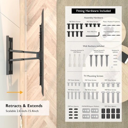BONTEC Full Motion TV Wall Mount for 37-84 Inch Flat Curved TVs, Swivel Tilt Articulating Dual Arm TV Mount Bracket Holds up to 132lbs, Max VESA