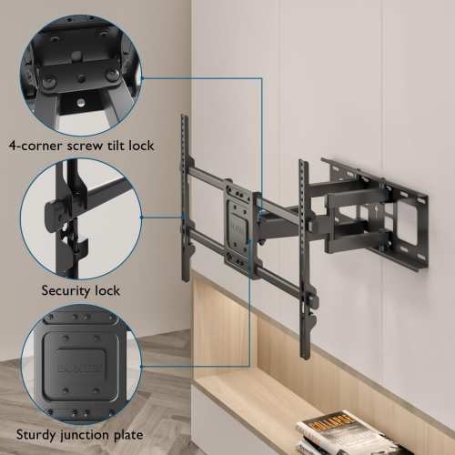 BONTEC Full Motion TV Wall Mount for 37-84 Inch Flat Curved TVs, Swivel Tilt Articulating Dual Arm TV Mount Bracket Holds up to 132lbs, Max VESA