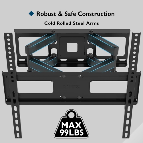 BONTEC TV Wall Mount, Full Motion Bracket for 23-70 Inch TVs, Holds Up to 99lbs, Max VESA 400x400mm, Fits LED OLED LCD Flat and Curved Screens, Tilt