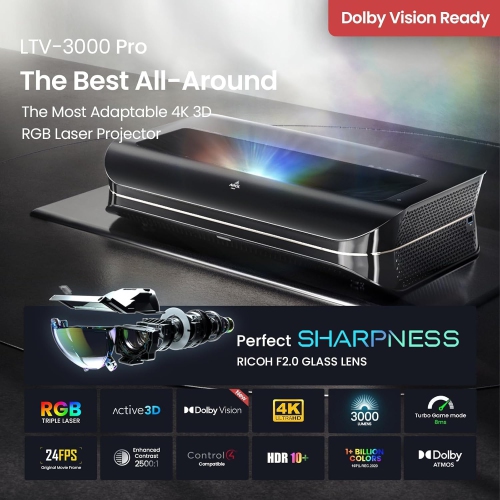 Refurbished-LTV-3000 Pro 4K Smart UHD 3D Triple Laser Ultra Short Throw Projector with HDR10+, Dolby Vision & Atmos