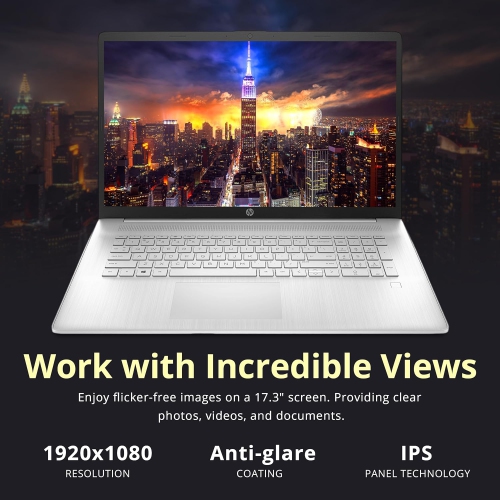 HP 17.3" FHD IPS Laptop, Intel i5-1334U, 416GB Storage,8GB RAM, Iris Xe Graphics, Backlit Keyboard,Fingerprint,Wi-Fi 6,Win 11 Pro,Silver