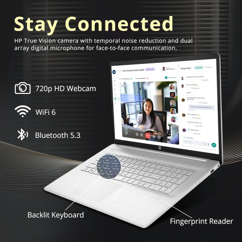 HP 17.3" FHD IPS Laptop, Intel i5-1334U, 672GB Storage, 16GB RAM,Iris Xe Graphics, Backlit Keyboard, Fingerprint, Wi-Fi 6, Win 11 Pro, Silver