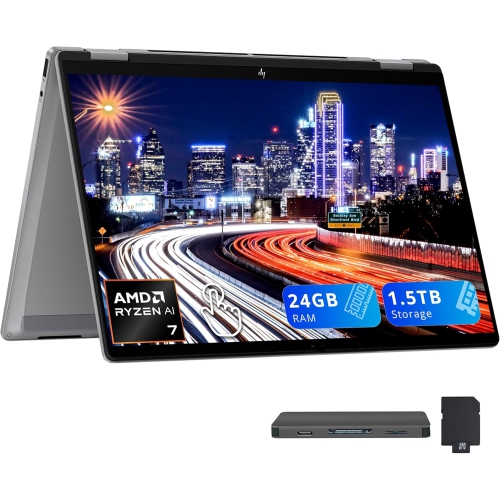 HP  Omnibook X Flip 2-In-1 Laptop, 14" 2K Touchscreen Display, Amd Ryzen Ai 7 350, 2.5Tb Storage(2Tb SSD+512GB Docking), 24GB Ram, ‎radeon 860M