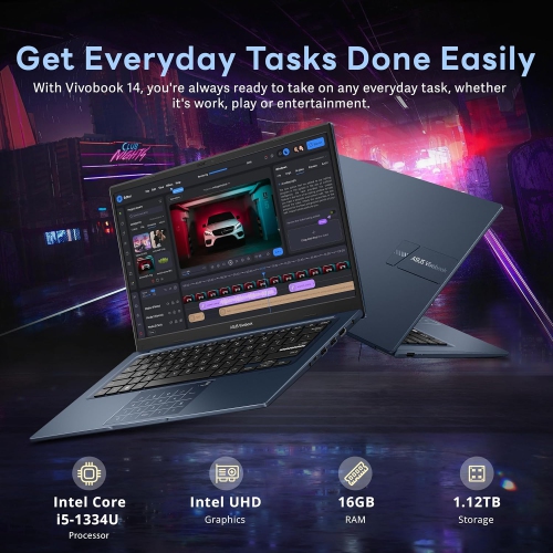 ASUS Vivobook 14" FHD Ultra Business Laptop, Intel I5-1334U,1.12TB Storage, 16GB RAM,Intel UHD Graphics, Fast Charge, Windows 11 Pro, Blue