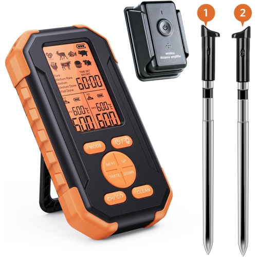 Smart Meat Thermometer | Wireless Food Thermometer | 195-foot Wireless Remote Control | With 2 Meat Probes | Suitable for Ovens, Grills, BBQs,