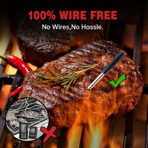 Wireless Meat Thermometer,Wireless Bluetooth Meat Thermometer for Grilling and Smoking, Meat Thermometer Wireless for BBQ Oven Smoker