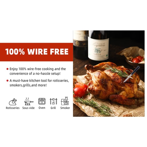 Wireless Meat Thermometer,Wireless Bluetooth Meat Thermometer for Grilling and Smoking, Meat Thermometer Wireless for BBQ Oven Smoker