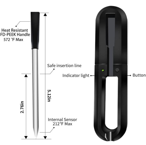 Wireless Meat Thermometer,Wireless Bluetooth Meat Thermometer for Grilling and Smoking, Meat Thermometer Wireless for BBQ Oven Smoker