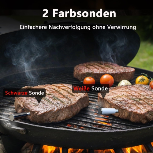 Wireless Meat Thermometer with 2 Wireless Bluetooth BBQ Thermometers, 2.4 Inch Screen, Waterproof Wireless Cooking Thermometer for BBQ, Oven