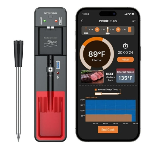 Bluetooth 5.2 Wireless Meat Thermometer with Fast Charging and IPX7 Waterproofing - Smart App Alerts for Grilling, Smoking, Oven, and Sous Vide