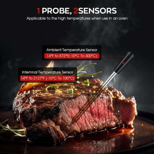 Bluetooth 5.2 Wireless Meat Thermometer with Fast Charging and IPX7 Waterproofing - Smart App Alerts for Grilling, Smoking, Oven, and Sous Vide