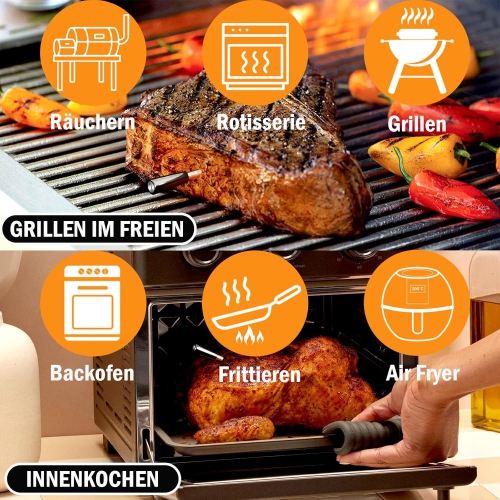 Wireless Meat Thermometer, 150m Wireless Bluetooth Digital Thermometer with LCD Thermometer, Smart for BBQ Oven Grill App Control