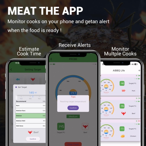 Wireless Meat Thermometer Digital, Long Range Bluetooth 5.2 with App Control, IP68 Waterproof, Fast Charging and IC Smart Food Thermometer for Oven