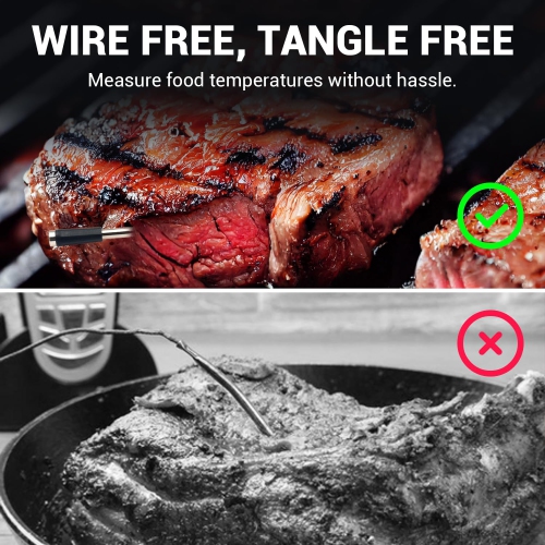 Wireless Meat Thermometer Digital, Long Range Bluetooth 5.2 with App Control, IP68 Waterproof, Fast Charging and IC Smart Food Thermometer for Oven