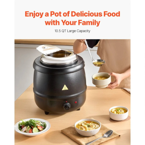 Réchaud à soupe commercial VEVOR WS-HTB10, bouilloire à soupe électrique 10 Qt avec commande de température réglable, chauffe-plats en acier