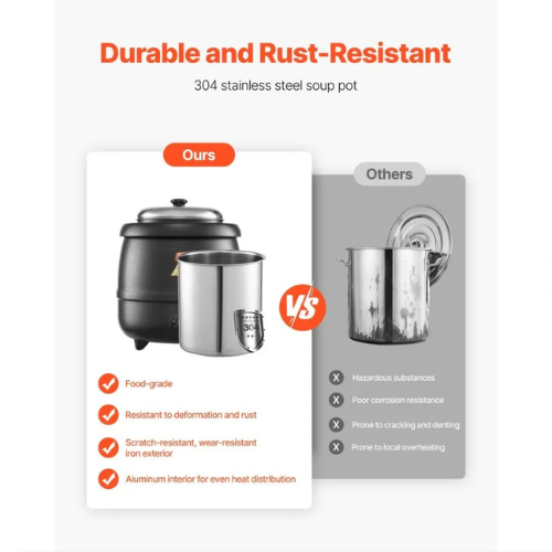Réchaud à soupe commercial VEVOR WS-HTB10, bouilloire à soupe électrique 10 Qt avec commande de température réglable, chauffe-plats en acier