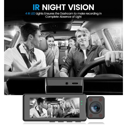 4K Dual-Recording Dash Cam: Front and Interior Camera Monitoring | WiFi Connectivity | Infrared Night Vision | Loop Recording | HD Video | + 64GB