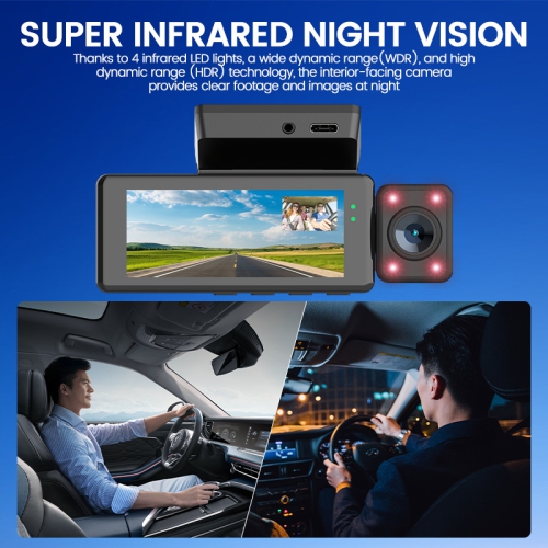 4K Dual-Recording Dash Cam: Front and Interior Camera Monitoring | WiFi Connectivity | Infrared Night Vision | Loop Recording | HD Video | + 128GB