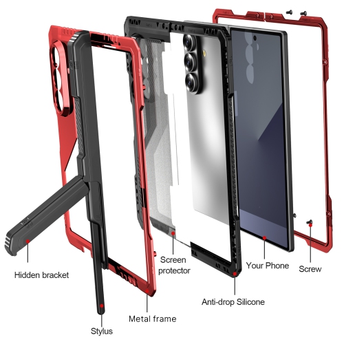 Suitable for Z Fold7 Samsung mobile phone case, anti-drop, shockproof, anti-slip, heat dissipation, folding screen with stand - black