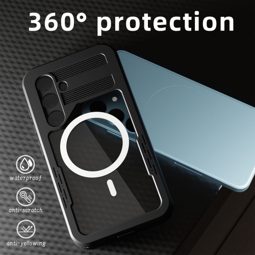 Suitable for Samsung S24 Ultra mobile phone case waterproof, non-slip and anti-drop fine hole full cover magnetic suction - black