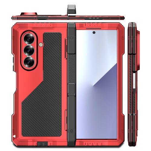 Suitable for Z Fold7 Samsung mobile phone case, anti-drop, shockproof, anti-slip, heat dissipation, folding screen with stand - red
