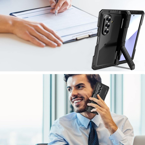 Suitable for Z Fold7 Samsung mobile phone case, anti-drop, shockproof, anti-slip, heat dissipation, folding screen with stand - red