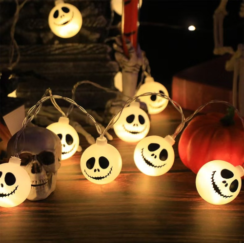 Guirlande de 20 lumières LED à visage fantôme, visage fantôme drôle, forme de crâne fantôme, à piles, lumière d'ambiance décorative intérieure et