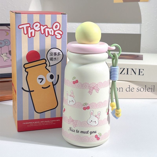 ins new earth cup cartoon straw water cup student portable cute 316 stainless steel insulation cup ball cup - yellow
