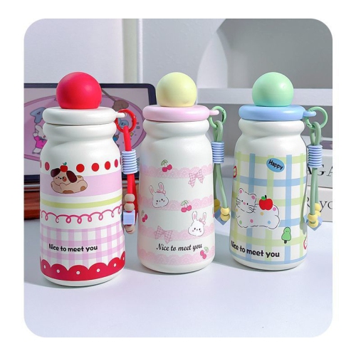 ins new earth cup cartoon straw water cup student portable cute 316 stainless steel insulation cup ball cup - yellow