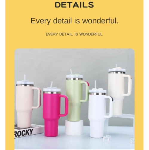 40oz 2nd Generation Ice Cup 304 Stainless Steel Insulated Cup, Outdoor Handle, Car Cup, Large Capacity Straw Cup [Ice Cup] Pink