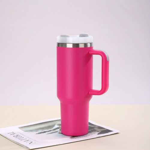 40oz 2nd Generation Ice Cup 304 Stainless Steel Insulated Cup, Outdoor Handle, Car Cup, Large Capacity Straw Cup [Ice Cup] Rose