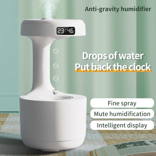 600ml Anti-Gravity Water Drop Humidifier Large Capacity Home Office Indoor Humidifier LED Display - White