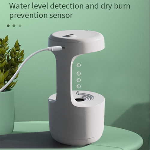 600ml Anti-Gravity Water Drop Humidifier Large Capacity Home Office Indoor Humidifier LED Display - White