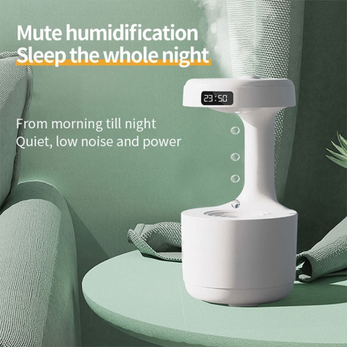 600ml Anti-Gravity Water Drop Humidifier Large Capacity Home Office Indoor Humidifier LED Display - White