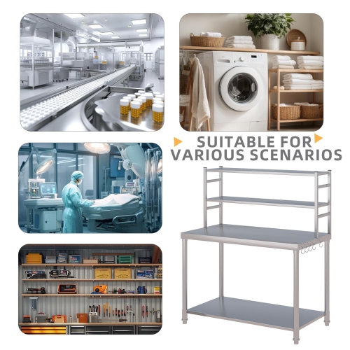 AECOJOY 48"x24" Stainless Steel Prep Table, Prep Table with 2 Adjustable Shelves, Heavy Duty Commercial Kitchen Work Table