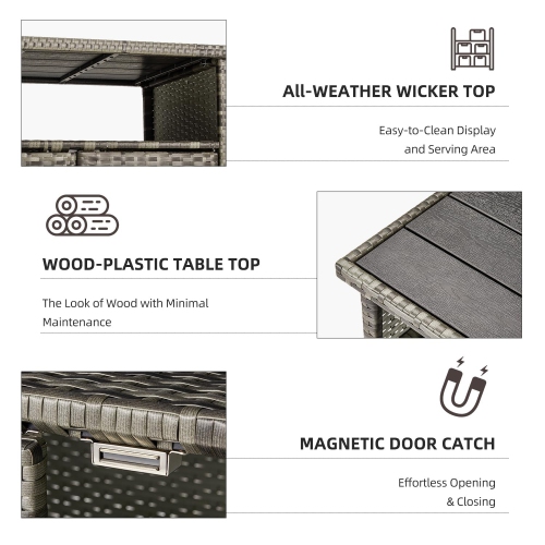 AECOJOY Outdoor Kitchen Islands & Carts, Patio Bar Table with Rounded Handle, Rolling Wicker Storage Cabinet for Backyard