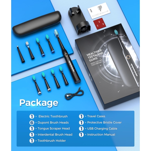 Electric Toothbrushes for Adults, 8 Brush Heads Sonic Electric Toothbrush with 40000 VPM Deep Clean 5 Modes, Power Rechargeable Fast Charge 4 Hours