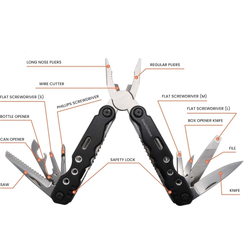 GrowToChoice 14-In-1Multitool Pliers Pocket Knife Stainless Steel Swiss Army Knife Camping Accessories