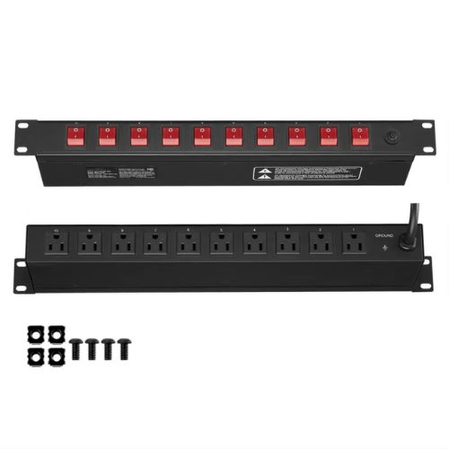 VEVOR BAYU-PJ10 19" 1U Rack Mount PDU, 10 Outlets, Surge & Overload Protection, 15A High Capacity, Metal Casing, Black