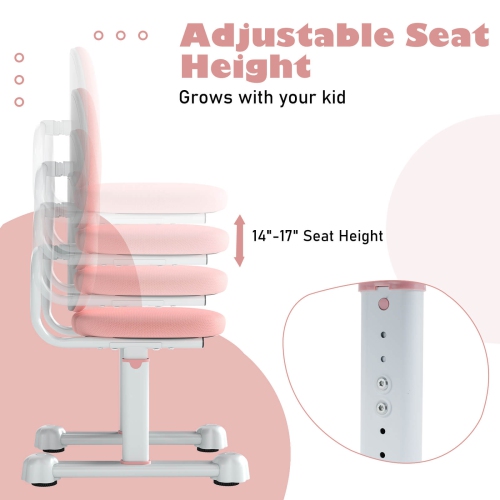 Costway Kids Desk Chair with Double Back Support Adjustable Height Upholstered Computer Chair Blue/Gray/Pink