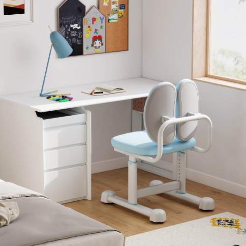 Chaise de bureau pour enfants de Costway avec dossier double et siège d'ordinateur rembourré en hauteur, bleu/gris/rose