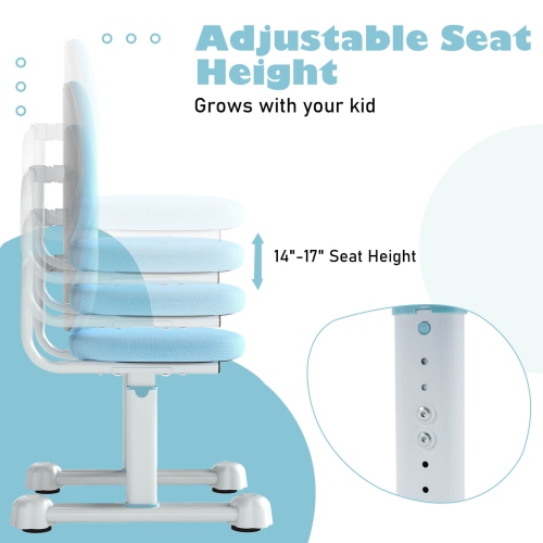 Chaise de bureau pour enfants de Costway avec dossier double et siège d'ordinateur rembourré en hauteur, bleu/gris/rose