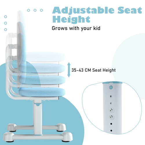 Chaise de bureau pour enfants de Costway avec dossier double et siège d'ordinateur rembourré en hauteur, bleu/gris/rose