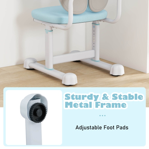 Chaise de bureau pour enfants de Costway avec dossier double et siège d'ordinateur rembourré en hauteur, bleu/gris/rose