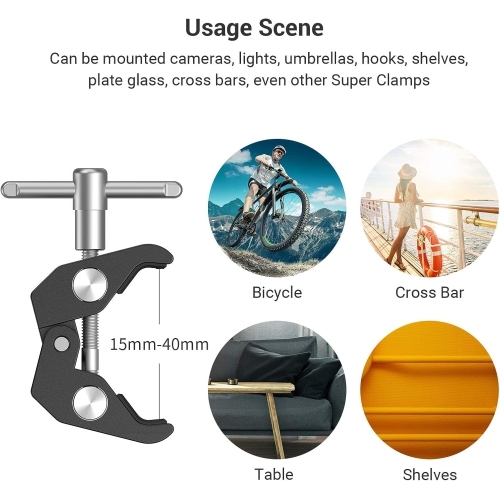 SmallRig 2 Pack Super Clamp w/1/4 and 3/8" Threads, Camera Clamps Clip Mount Crab Clamp for DSLR Cameras, Lights, Umbrellas, Hooks, Shelves, Rods,
